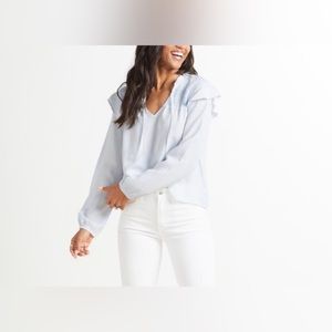 cloth & stone Light Blue Ruffle Yoke V-Neck Blouse